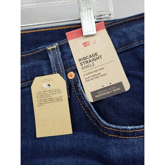 NEW Levis Ribcage Straight Ankle Jeans size 20W Dark Wash Distressed‎ - Picture 4 of 9